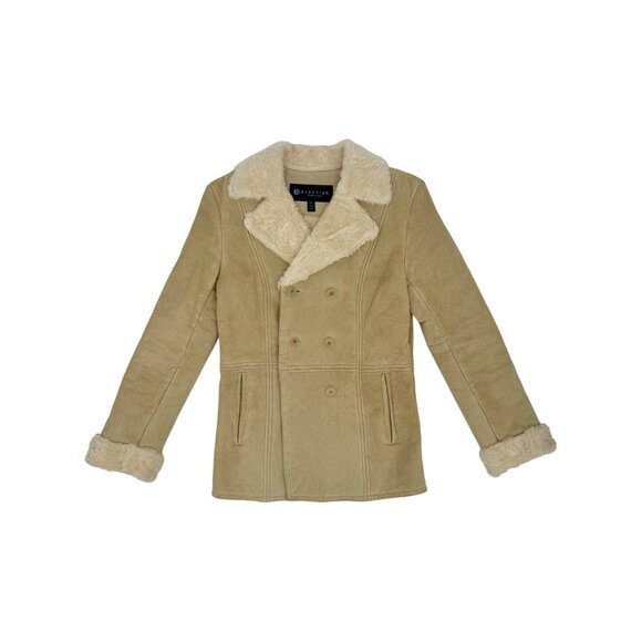 VTG Kenneth Cole Tan Suede Leather Fur Lined Penny Lane Afghan Coat | Boho Indie - Picture 11 of 16